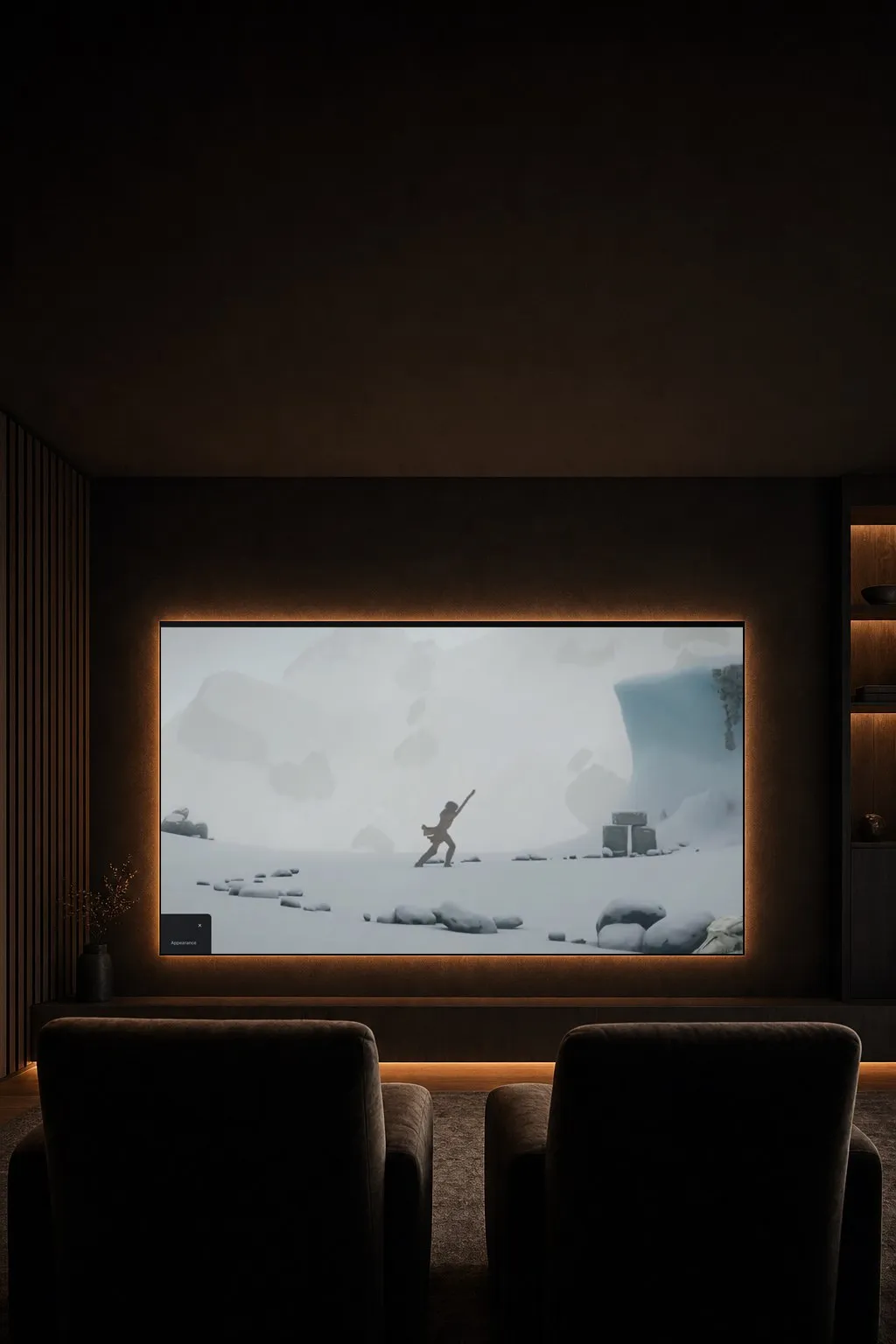 A home cinema screen with the subtitle menu open