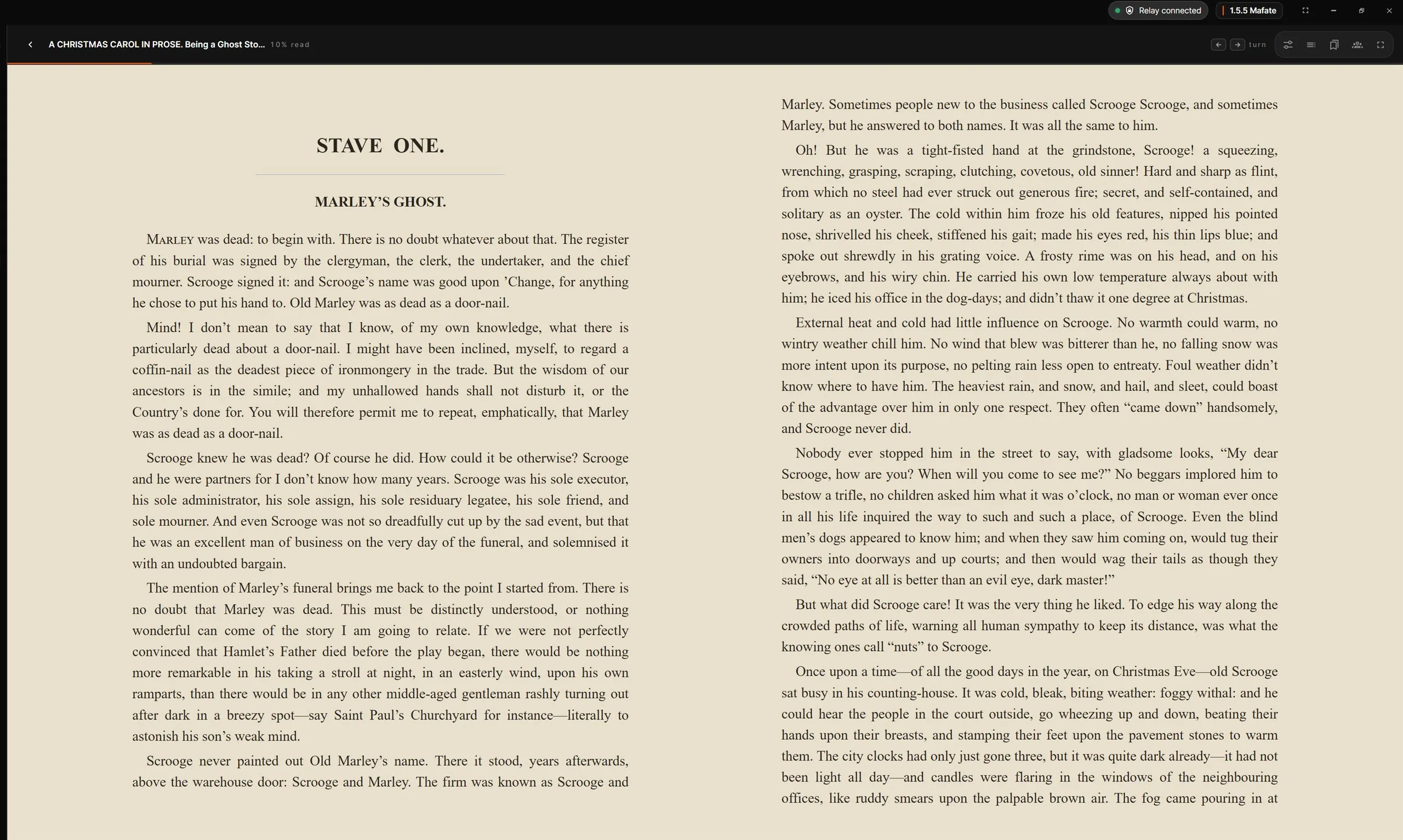 The ebook reader with two pages side by side