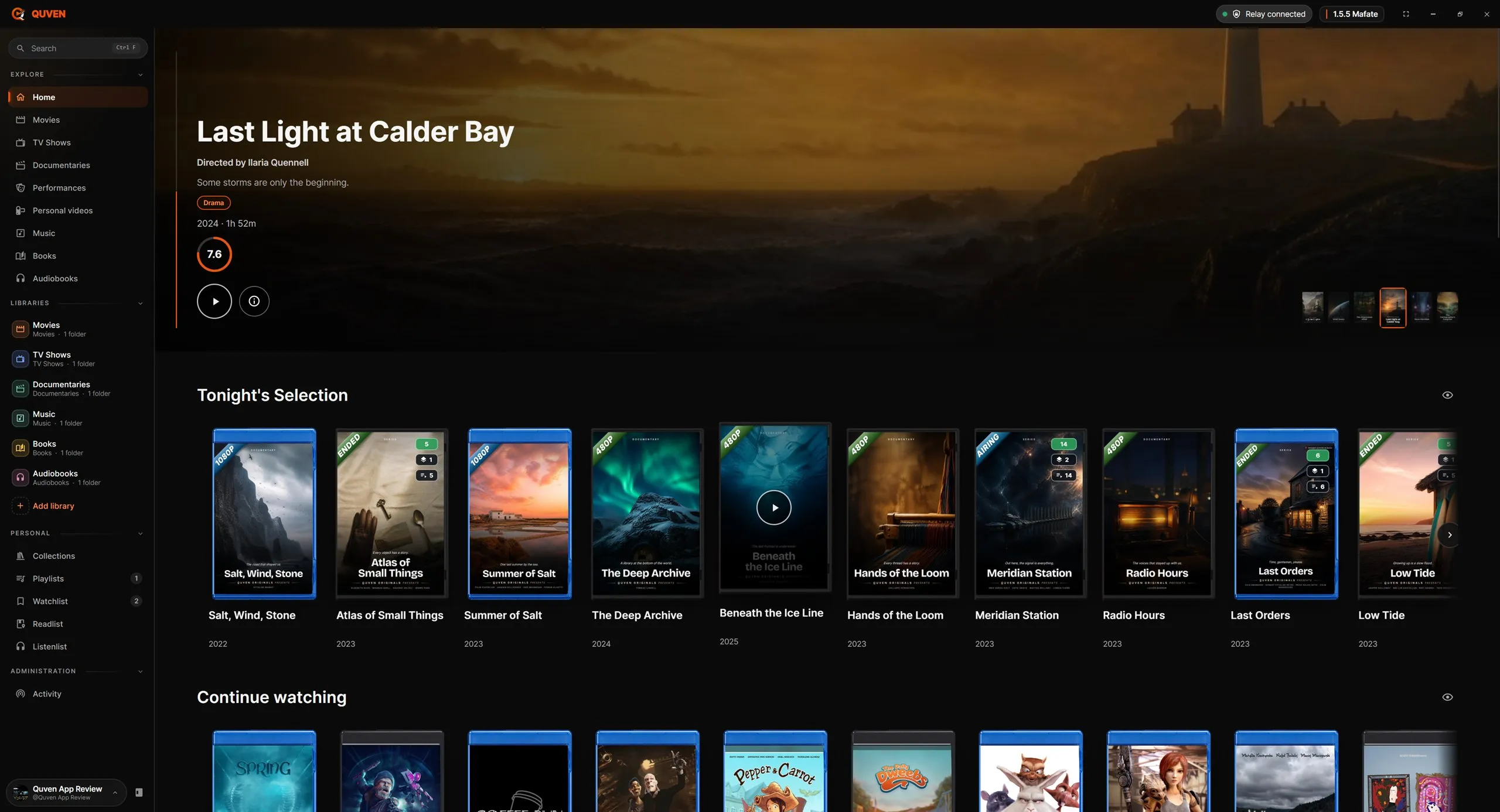 The Home of the desktop app, with a film in the banner and the rows below it