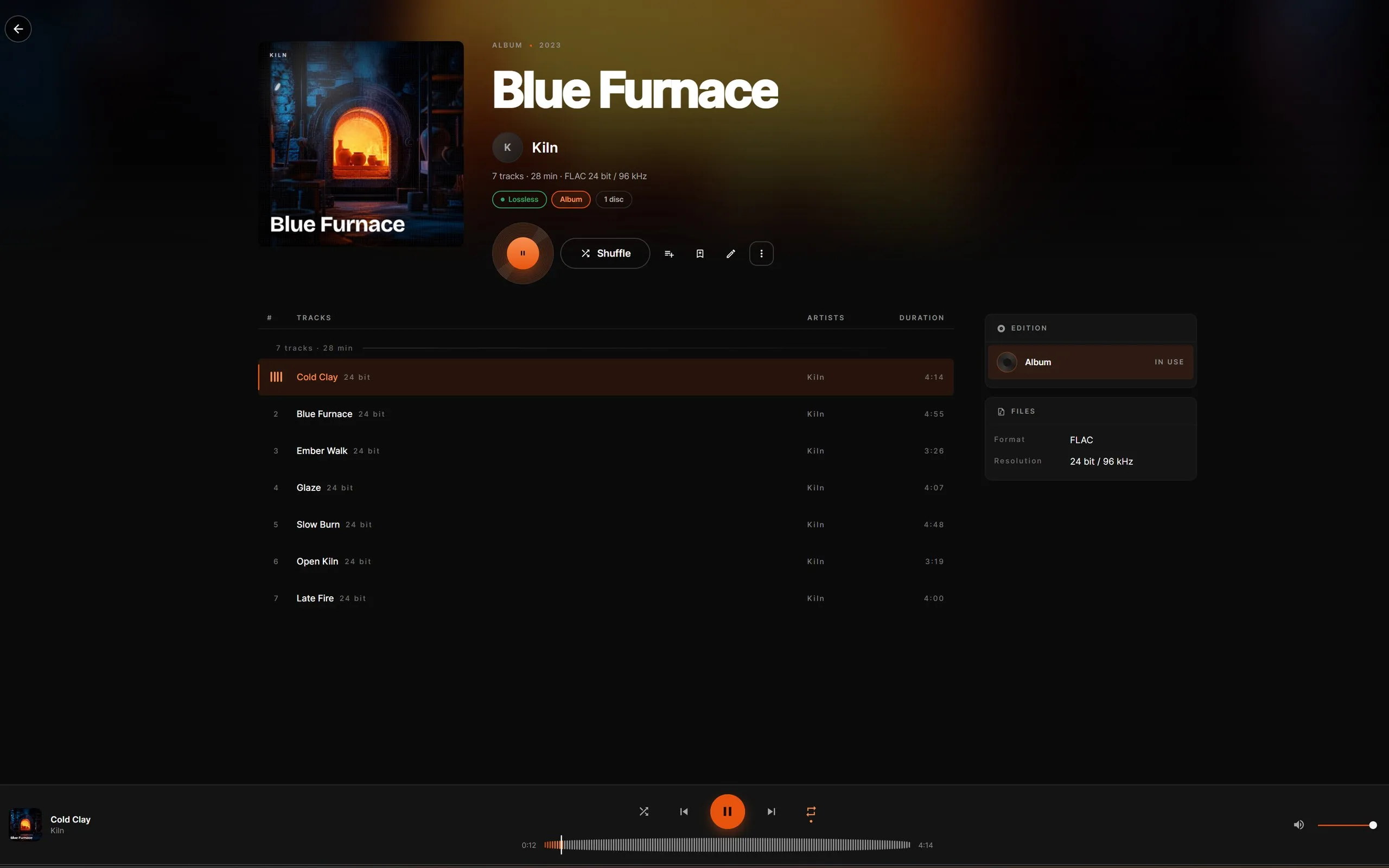 The album Blue Furnace in FLAC at 24 bit and 96 kHz