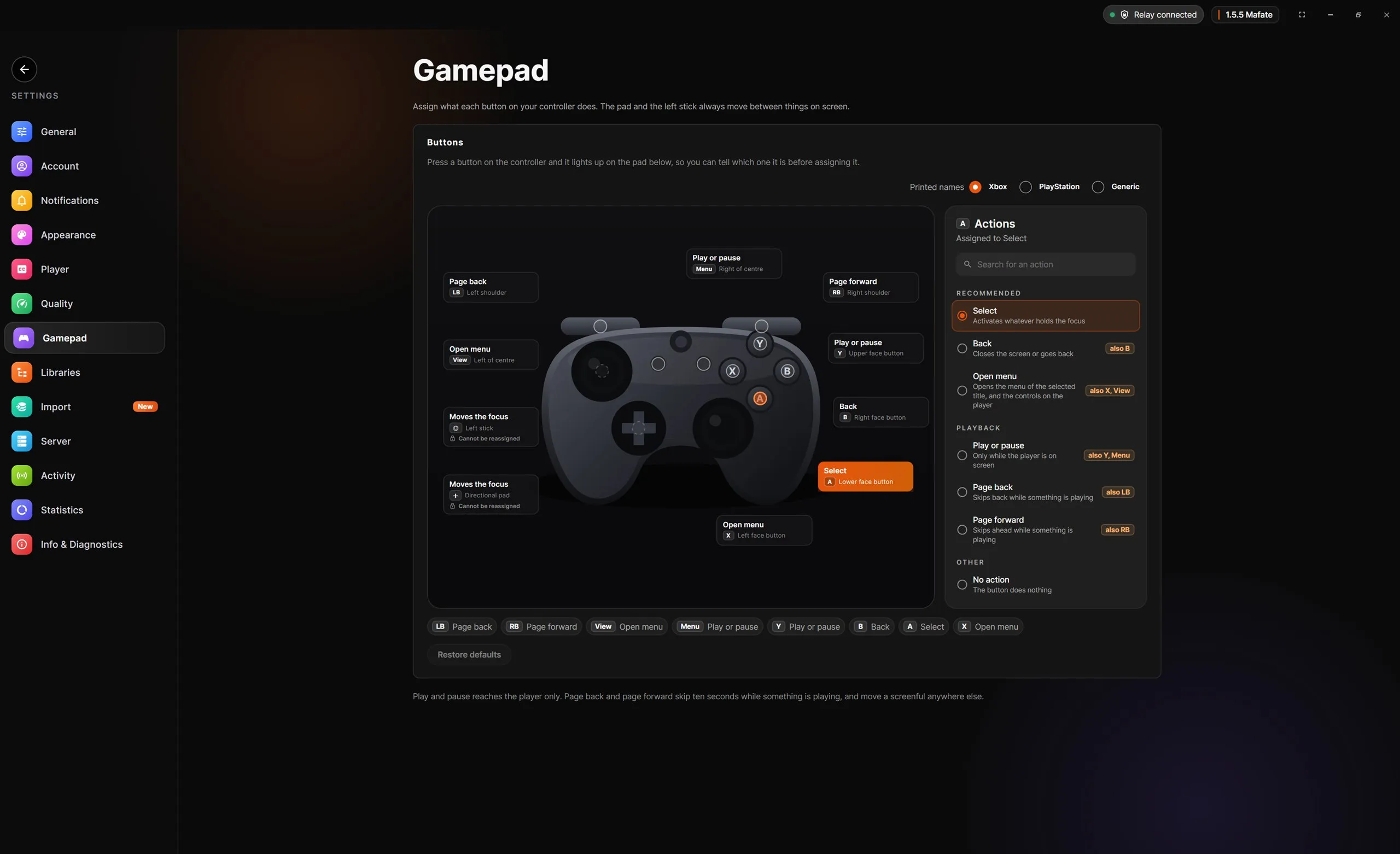 Die Controller-Einstellungen mit der Tastenbelegung