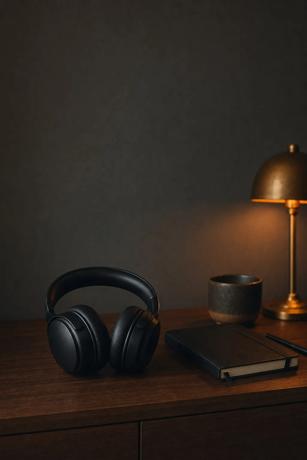 Headphones on a wooden desk