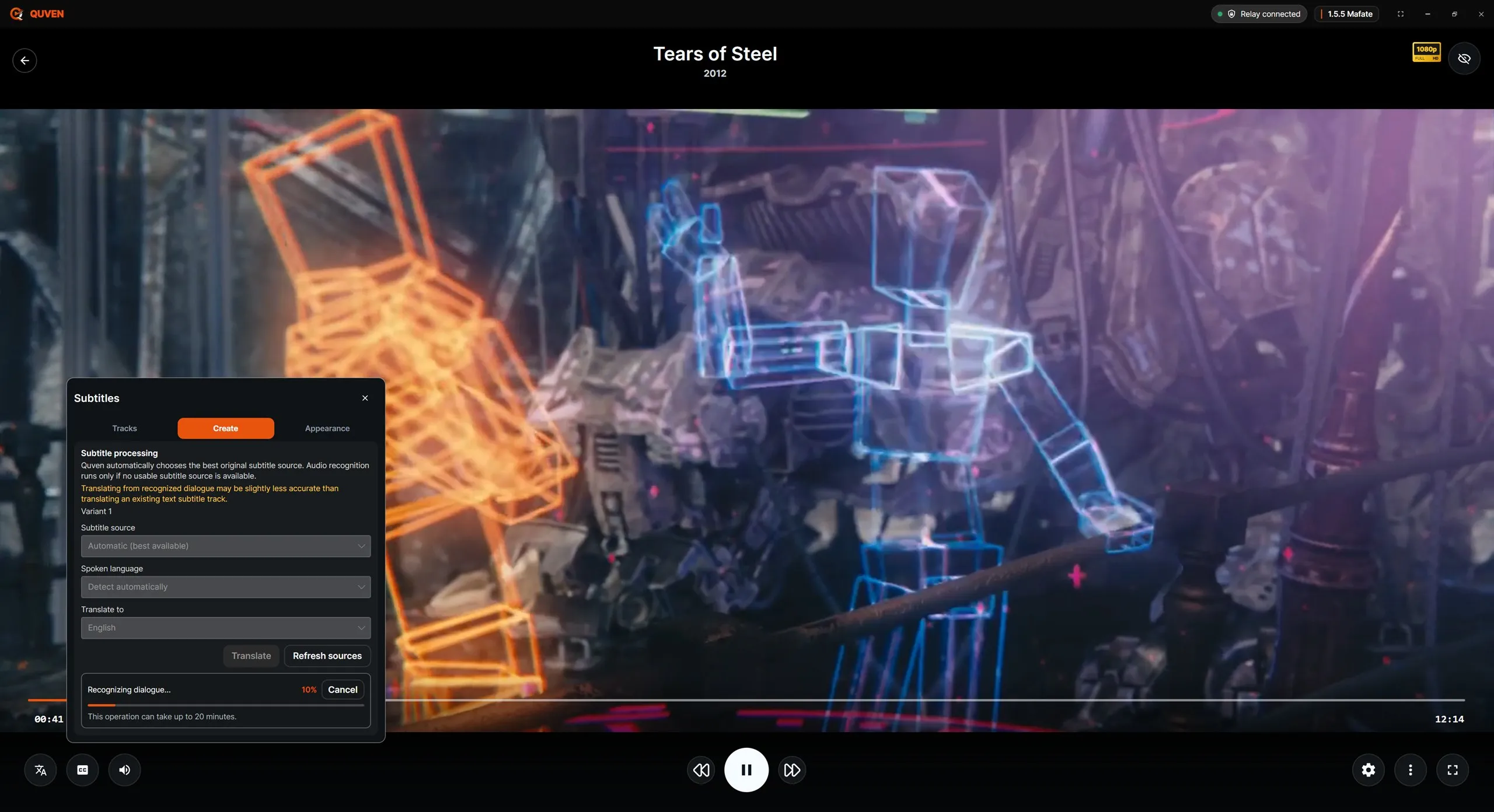 The player while the dialogue is being recognised