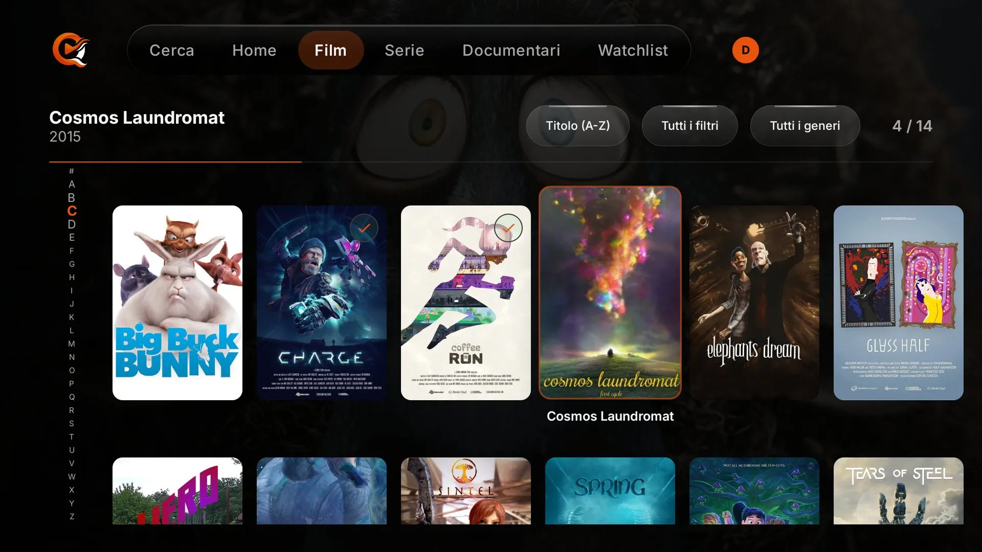 The film grid of the Android TV app