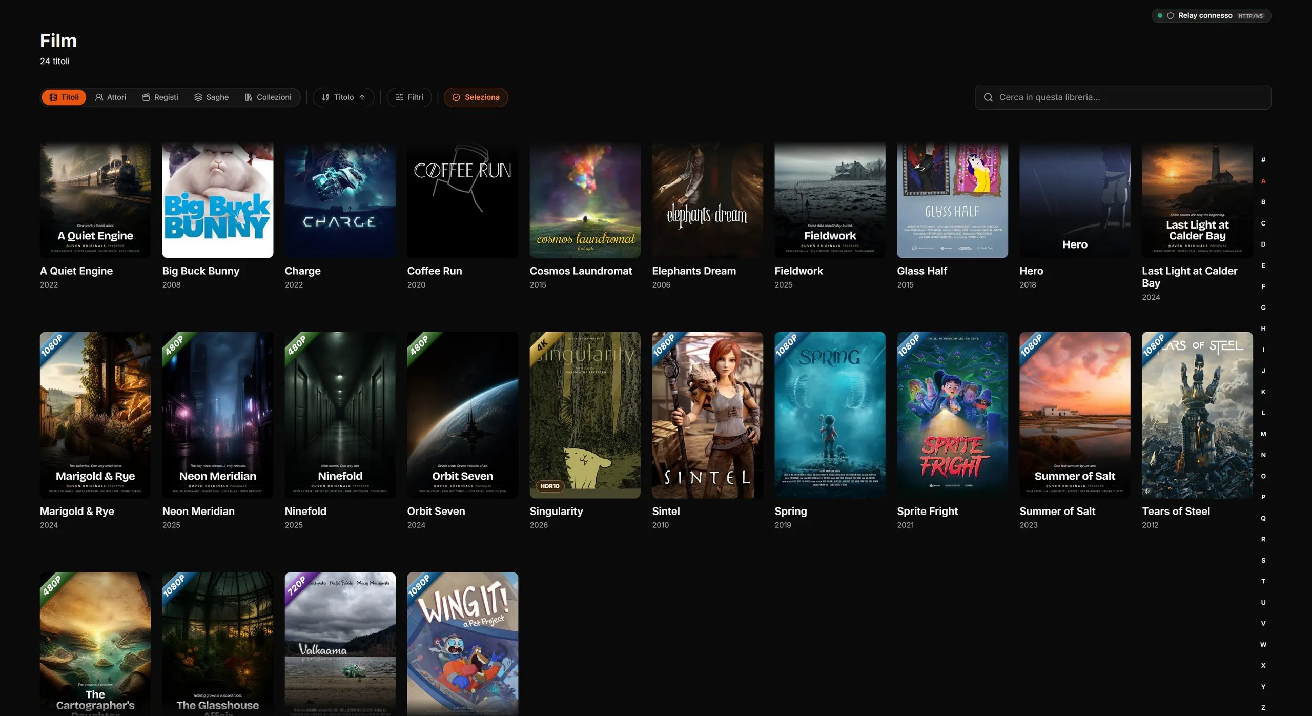 The films of the library in app.quven.tv, reached through the relay